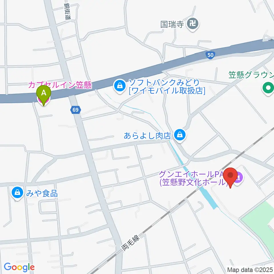 グンエイホールPAL（笠懸野文化ホール）周辺のホテル一覧地図