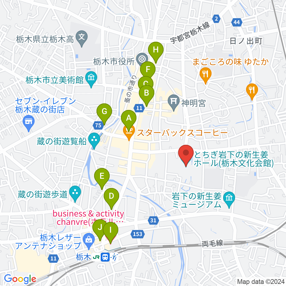 とちぎ岩下の新生姜ホール周辺のホテル一覧地図