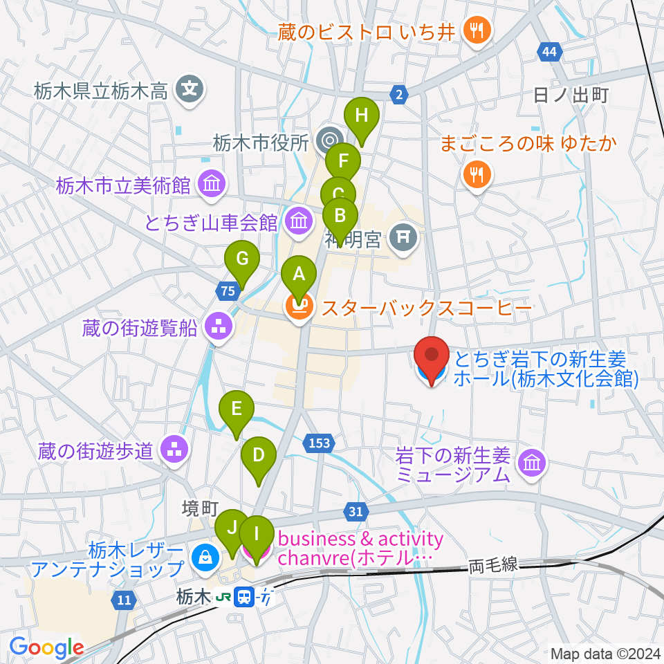 とちぎ岩下の新生姜ホール周辺のホテル一覧地図