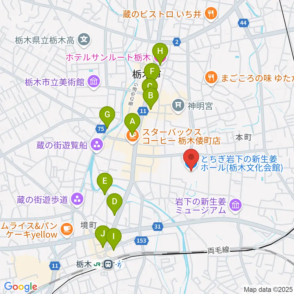 とちぎ岩下の新生姜ホール周辺のホテル一覧地図