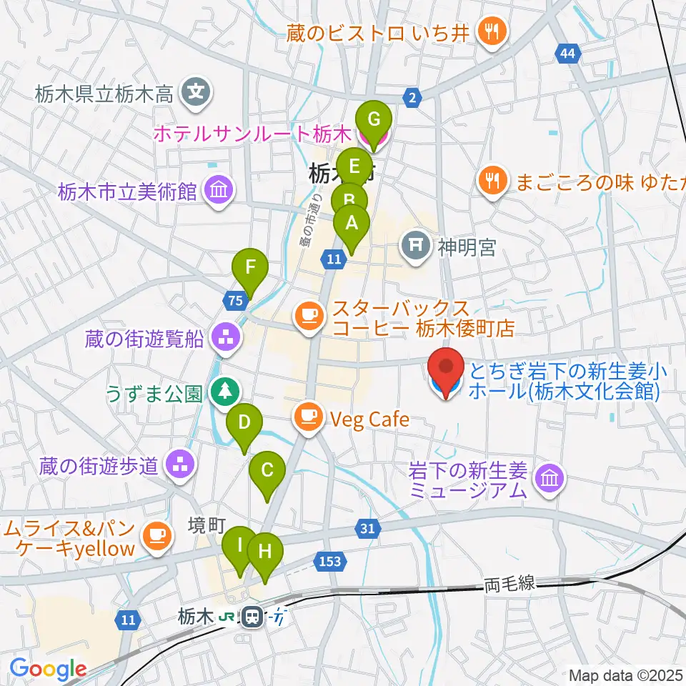 とちぎ岩下の新生姜ホール周辺のホテル一覧地図