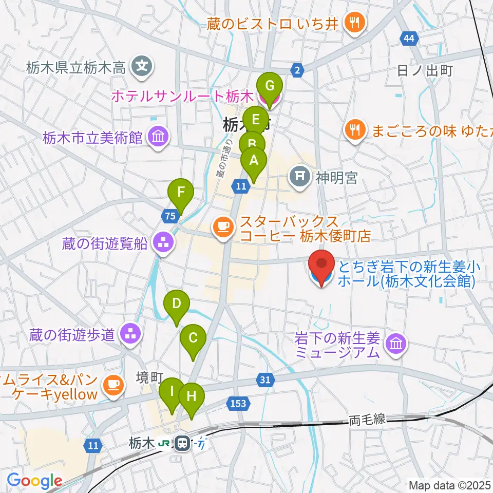 とちぎ岩下の新生姜ホール周辺のホテル一覧地図