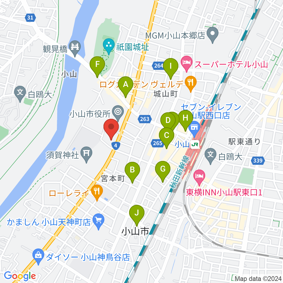 小山市立文化センター周辺のホテル一覧地図