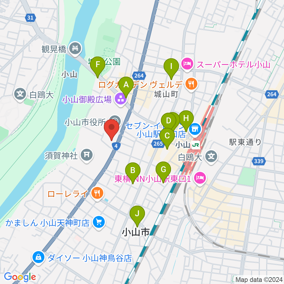 小山市立文化センター周辺のホテル一覧地図