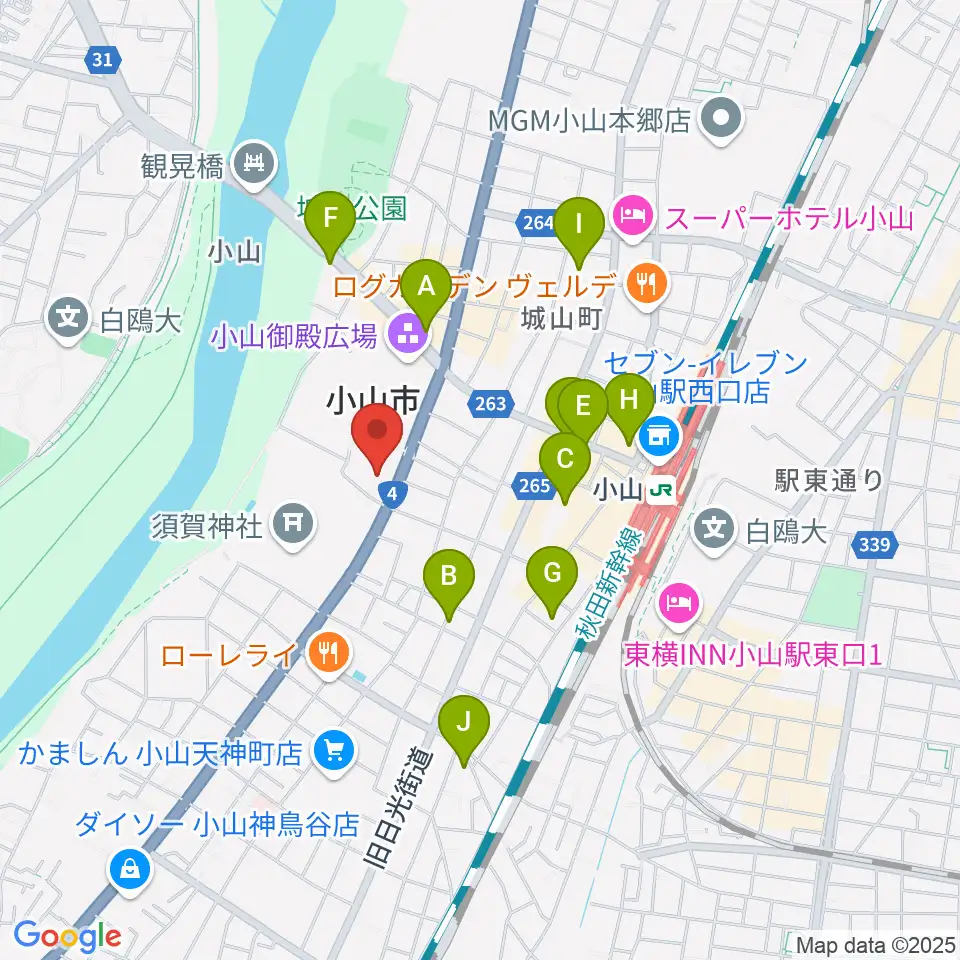 小山市立文化センター周辺のホテル一覧地図