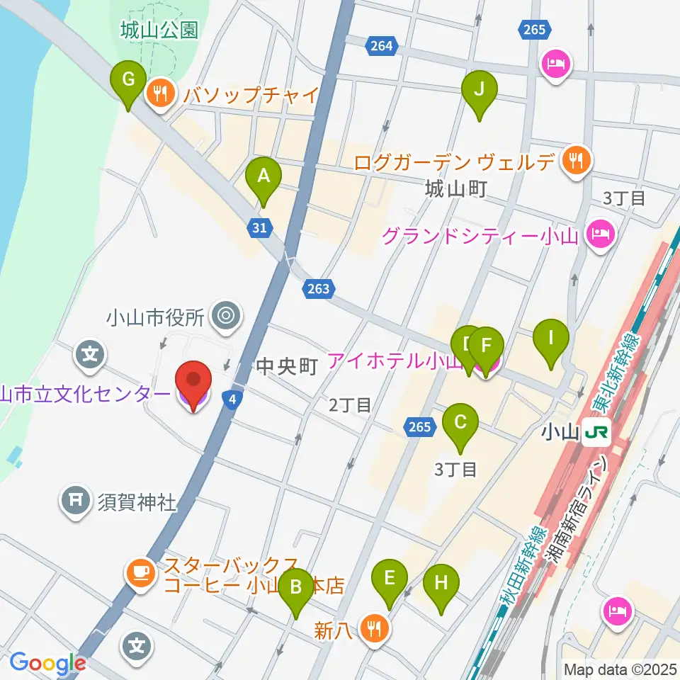 小山市立文化センター周辺のホテル一覧地図
