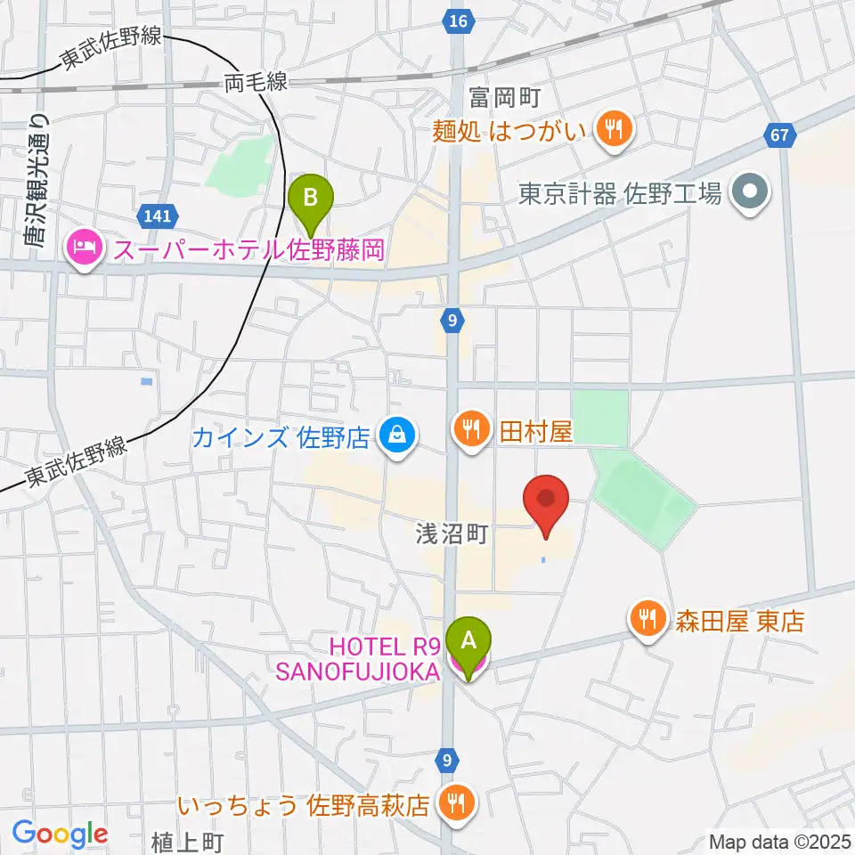 佐野市文化会館周辺のホテル一覧地図