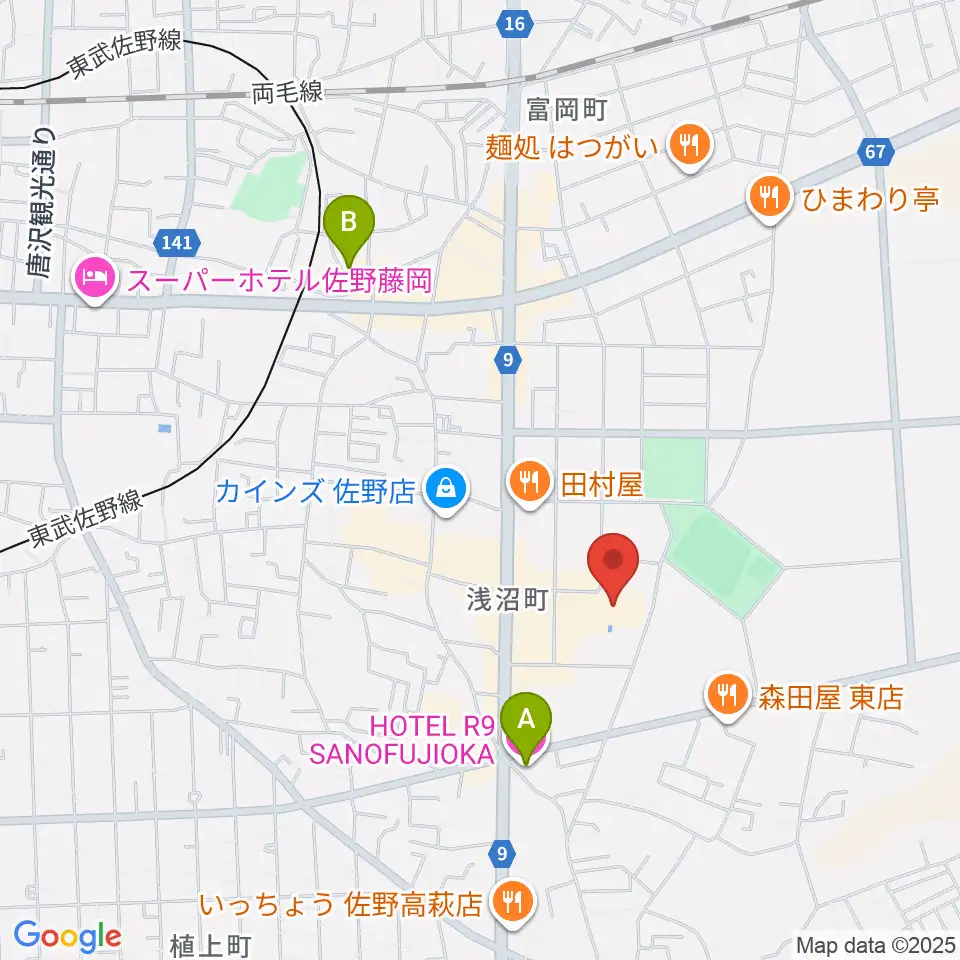 佐野市文化会館周辺のホテル一覧地図