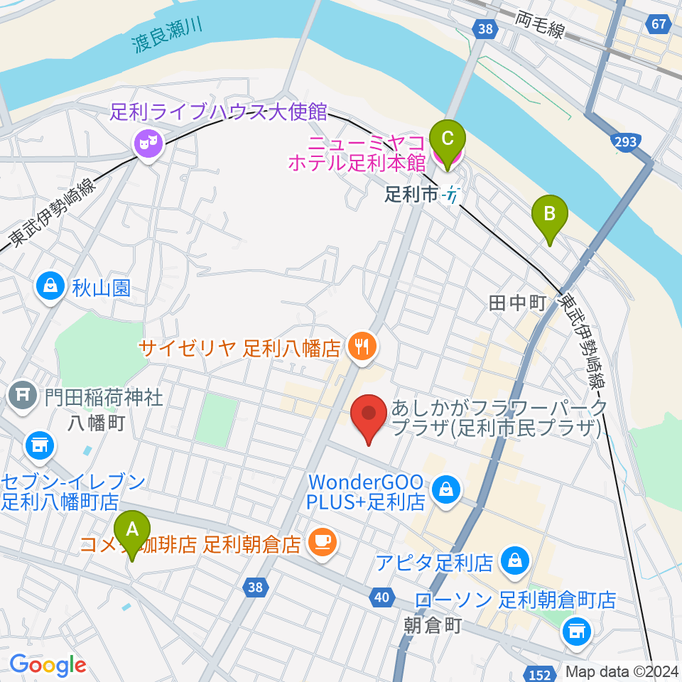 あしかがフラワーパークプラザ周辺のホテル一覧地図