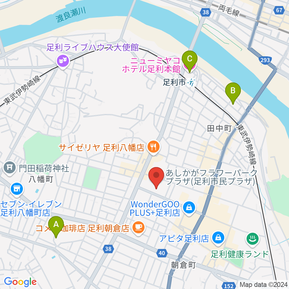 あしかがフラワーパークプラザ周辺のホテル一覧地図