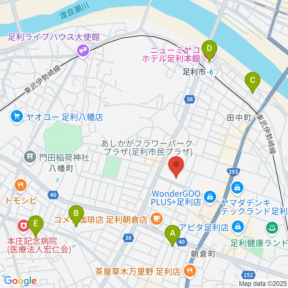 あしかがフラワーパークプラザ周辺のホテル一覧地図