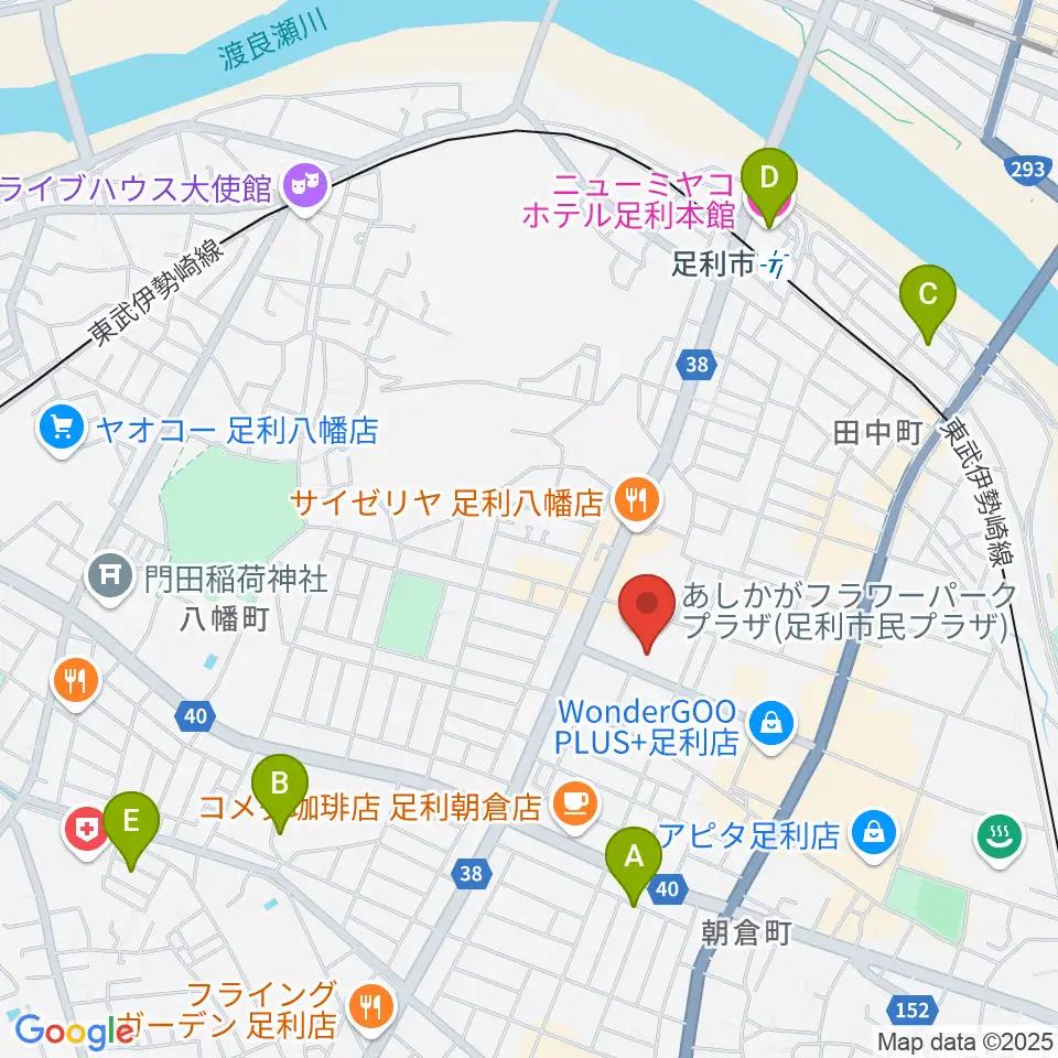あしかがフラワーパークプラザ周辺のホテル一覧地図