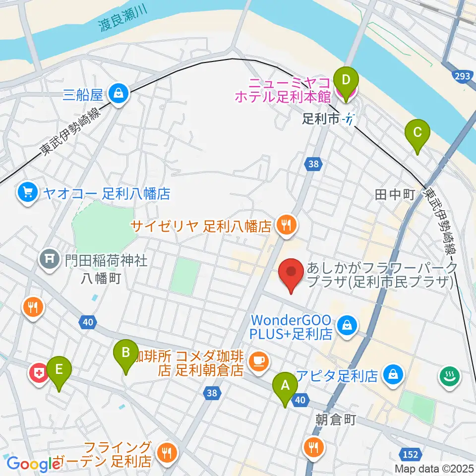 あしかがフラワーパークプラザ周辺のホテル一覧地図