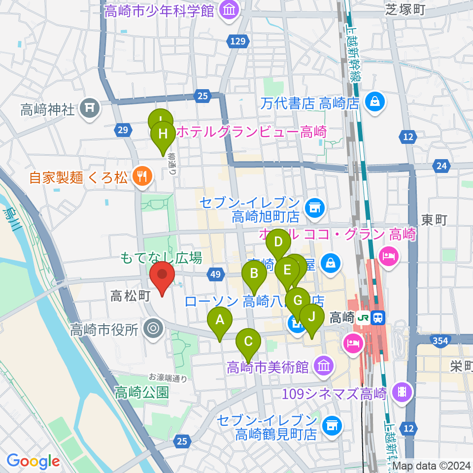 群馬音楽センター周辺のホテル一覧地図