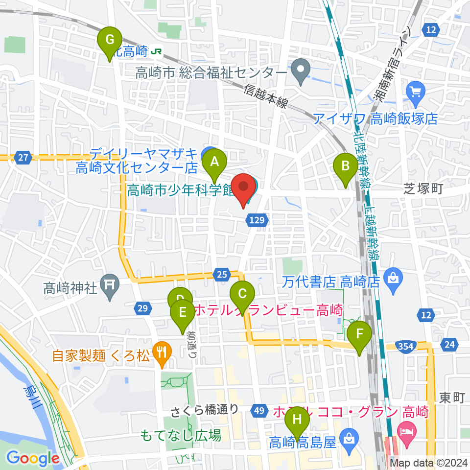 高崎市文化会館周辺のホテル一覧地図