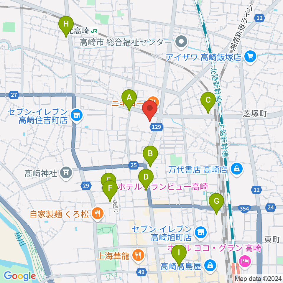 高崎市文化会館周辺のホテル一覧地図