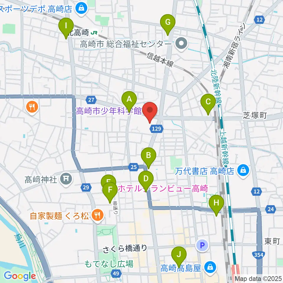 高崎市文化会館周辺のホテル一覧地図