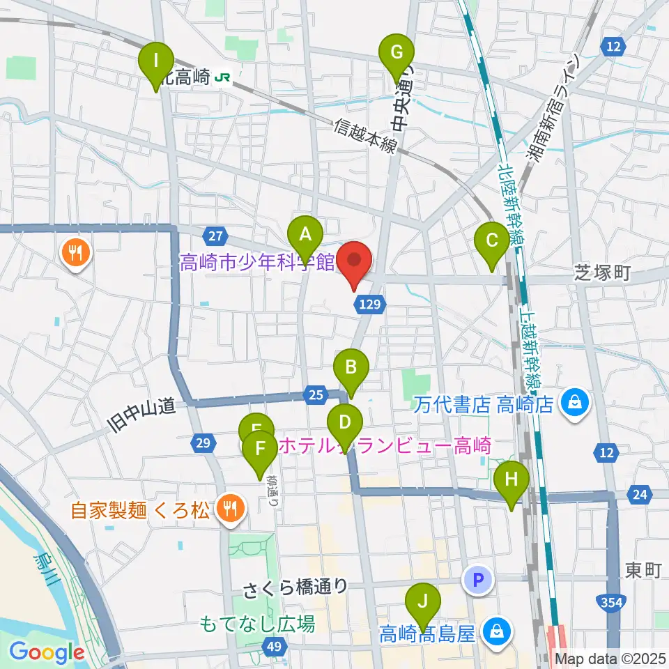 高崎市文化会館周辺のホテル一覧地図