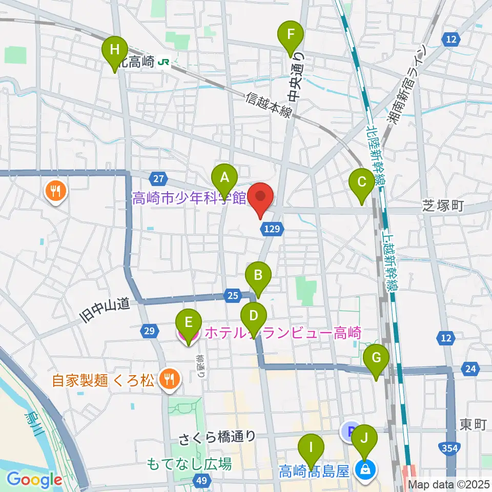 高崎市文化会館周辺のホテル一覧地図