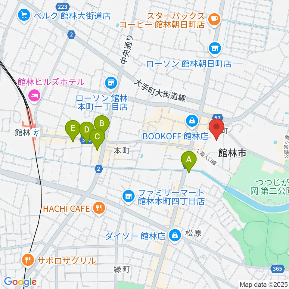 館林市文化会館周辺のホテル一覧地図