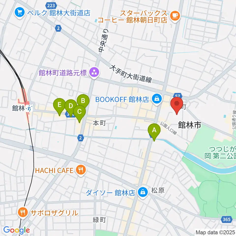 館林市文化会館周辺のホテル一覧地図