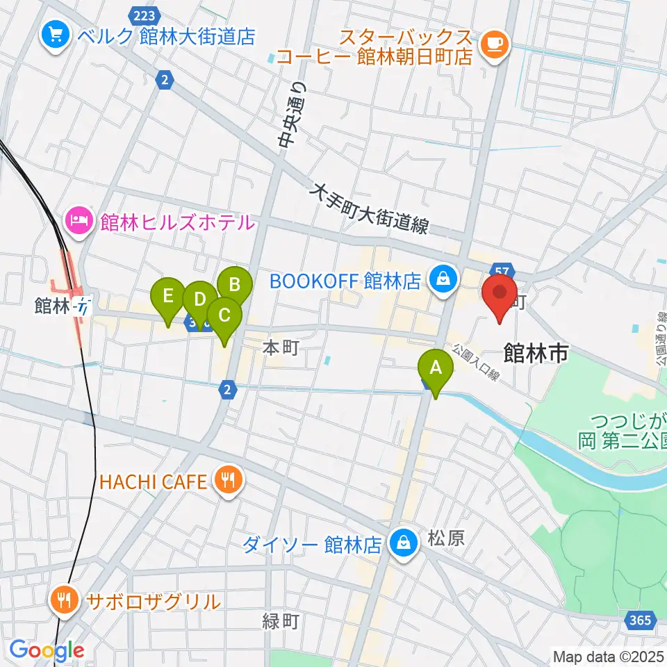 館林市文化会館周辺のホテル一覧地図