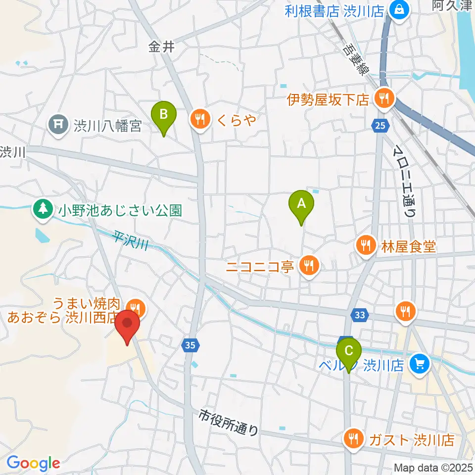 渋川市民会館周辺のホテル一覧地図