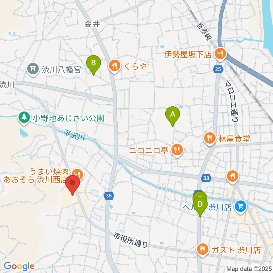 渋川市民会館周辺のホテル一覧地図