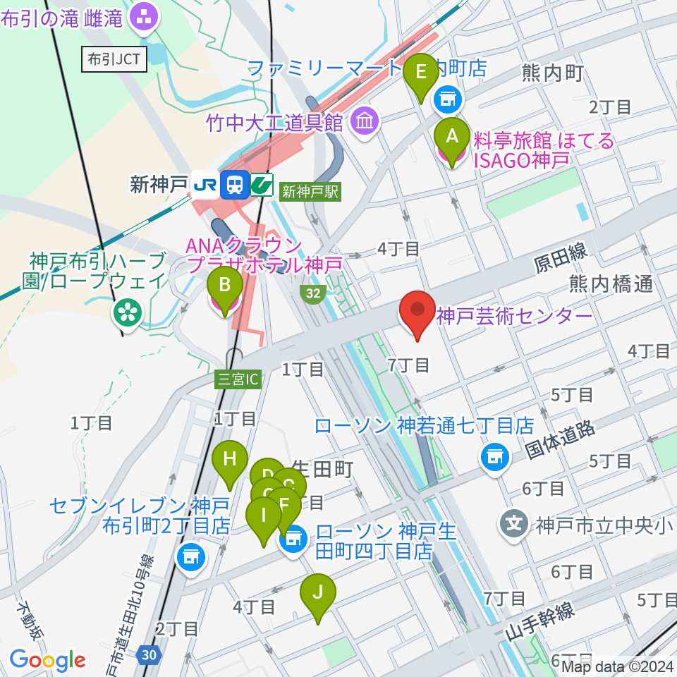 神戸芸術センター周辺のホテル一覧地図