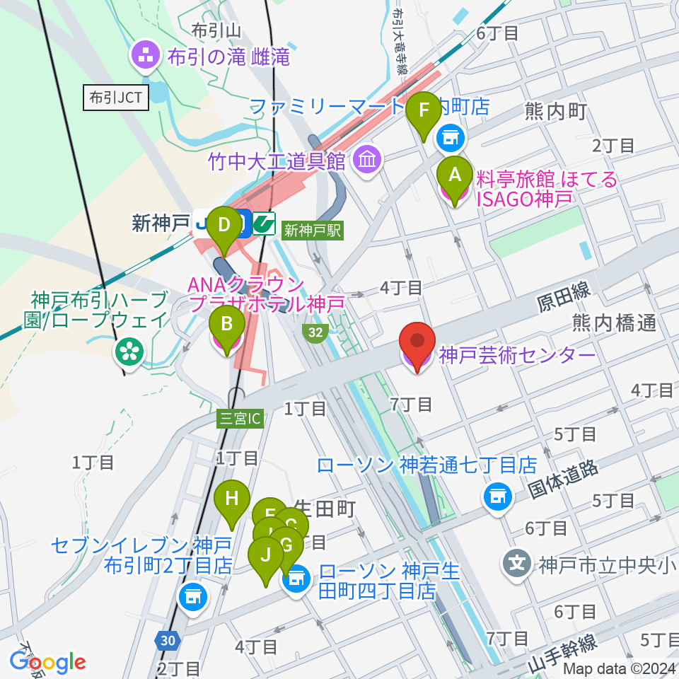 神戸芸術センター周辺のホテル一覧地図