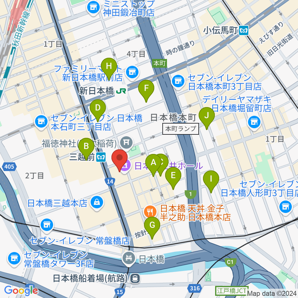 日本橋三井ホール周辺のホテル一覧地図