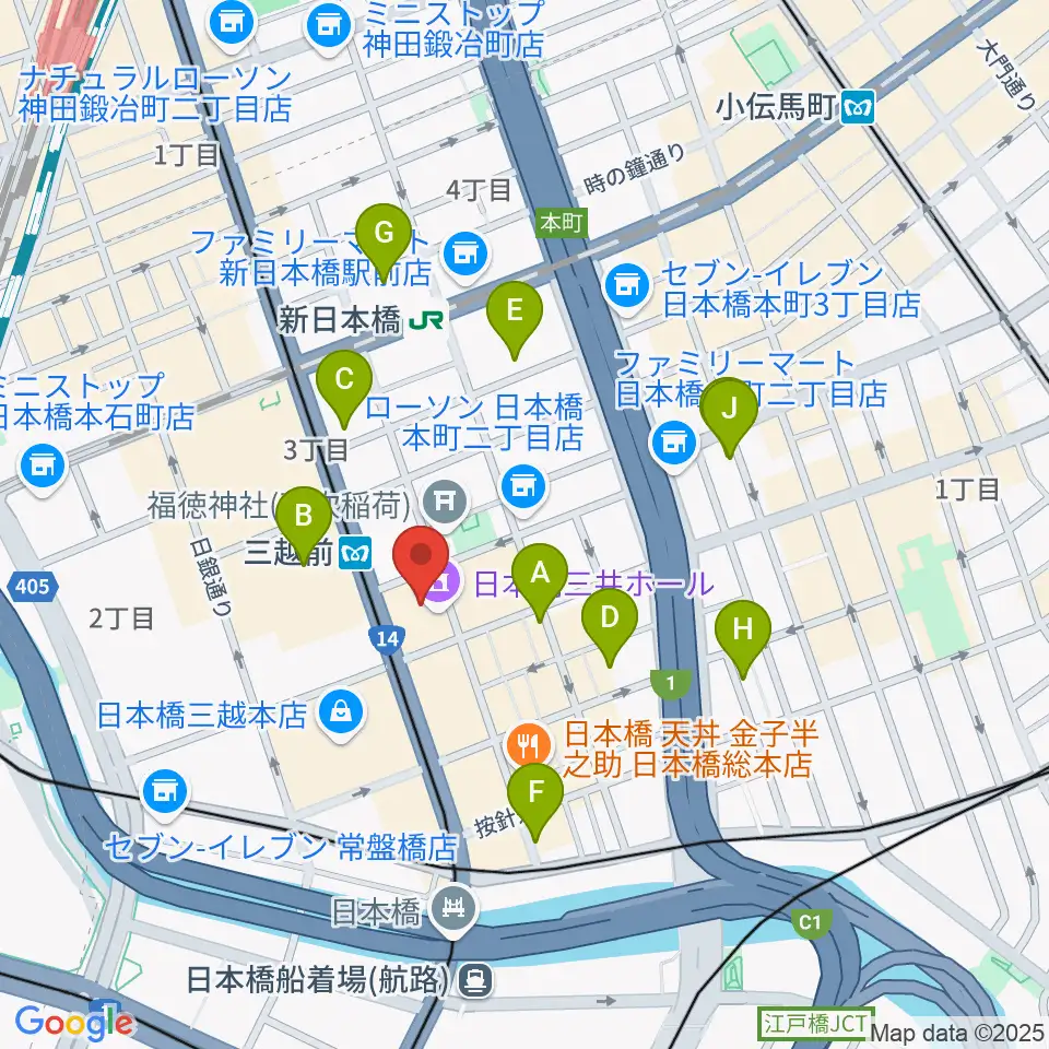 日本橋三井ホール周辺のホテル一覧地図
