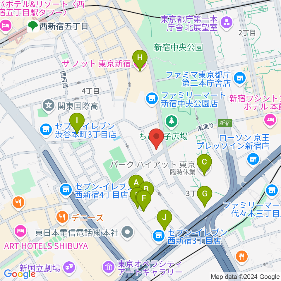 角筈区民ホール周辺のホテル一覧地図