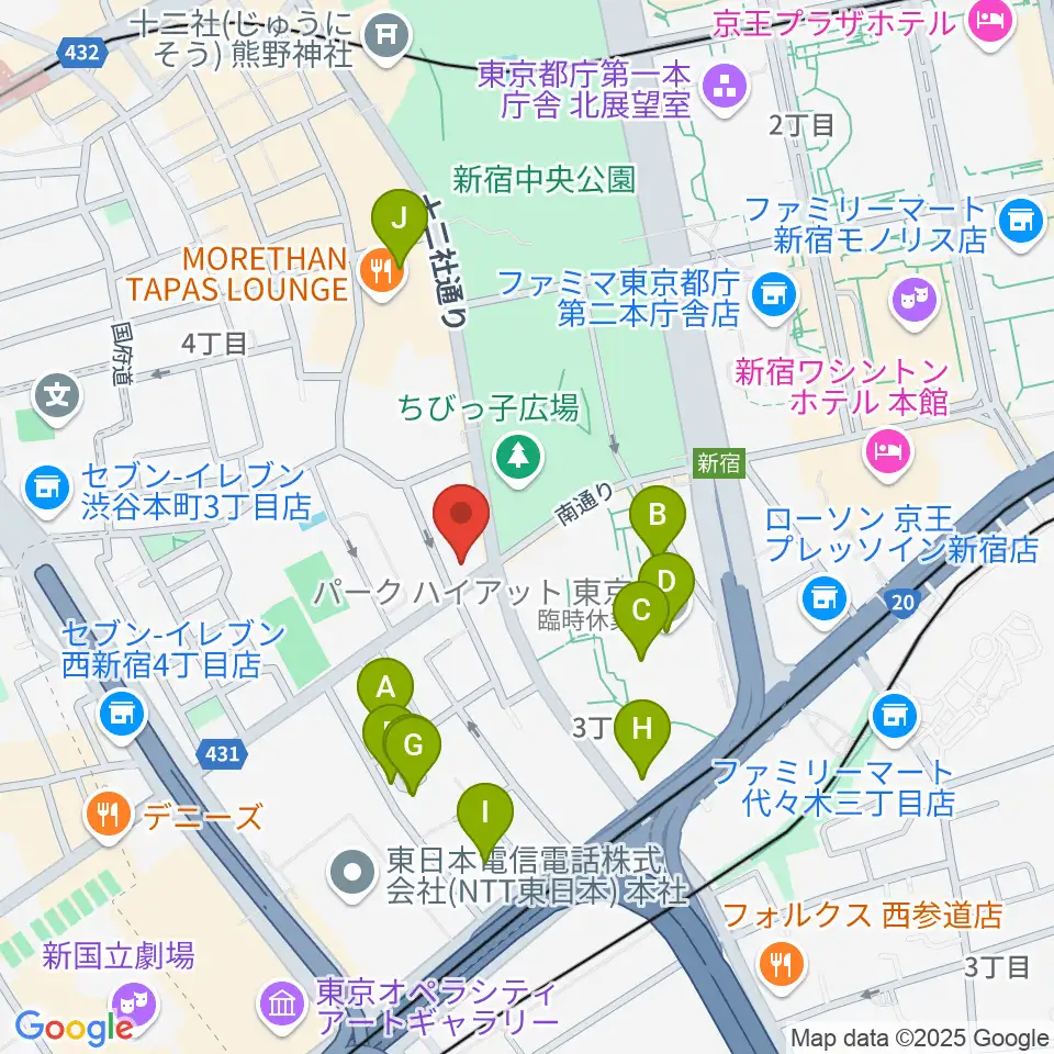 角筈区民ホール周辺のホテル一覧地図