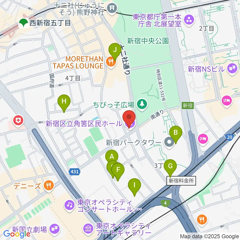 角筈区民ホール周辺のホテル一覧地図