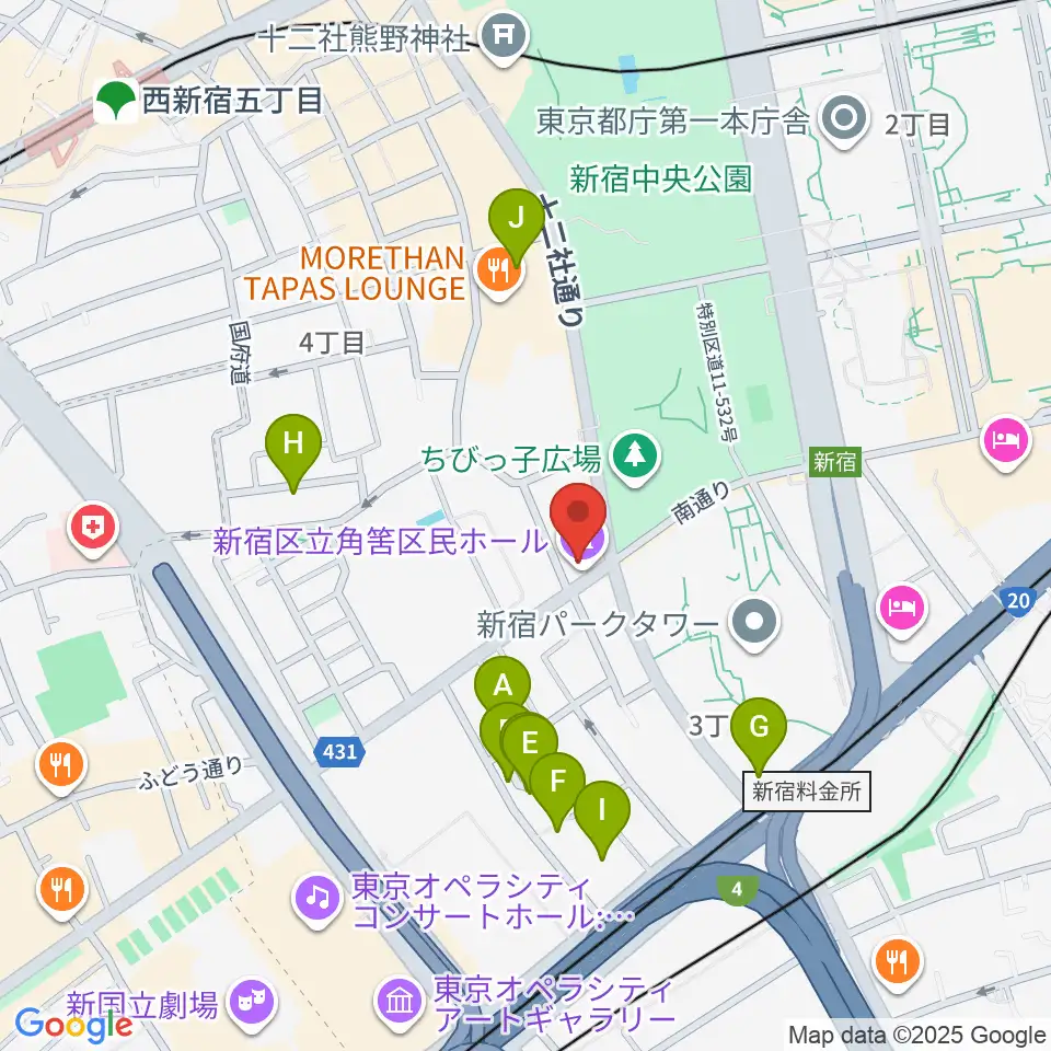 角筈区民ホール周辺のホテル一覧地図