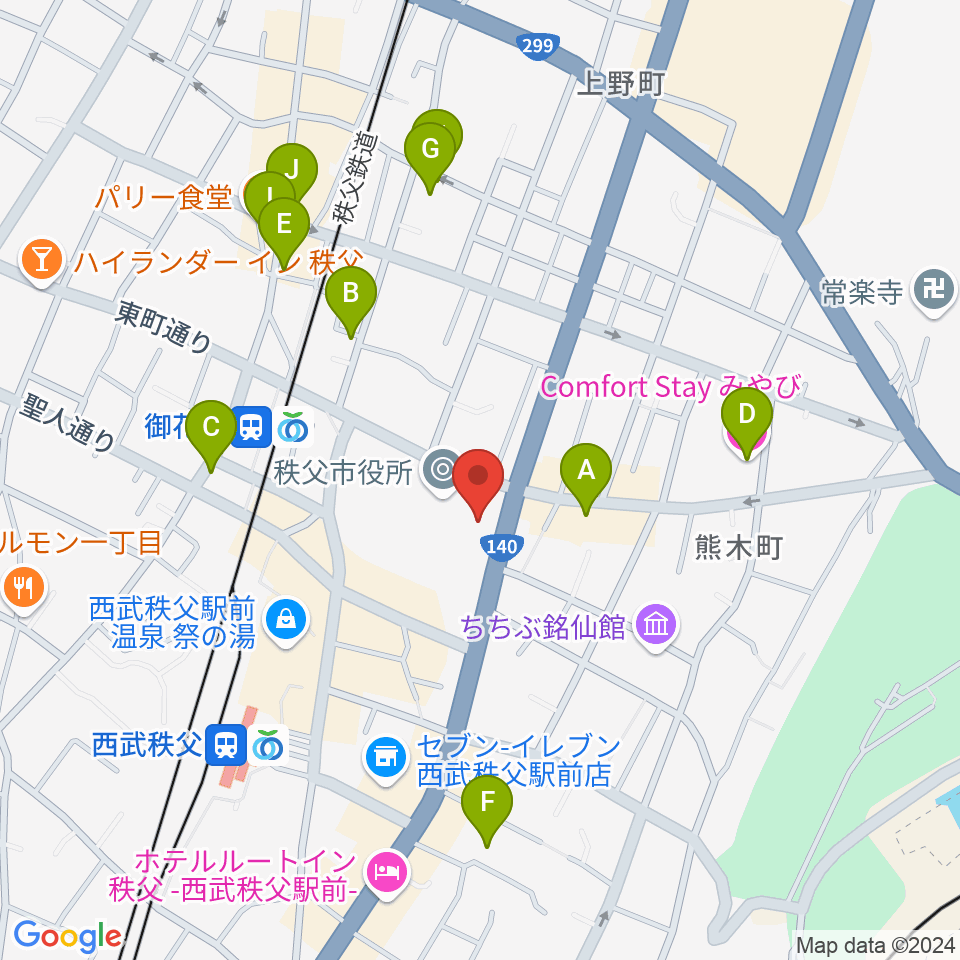 秩父宮記念市民会館周辺のホテル一覧地図