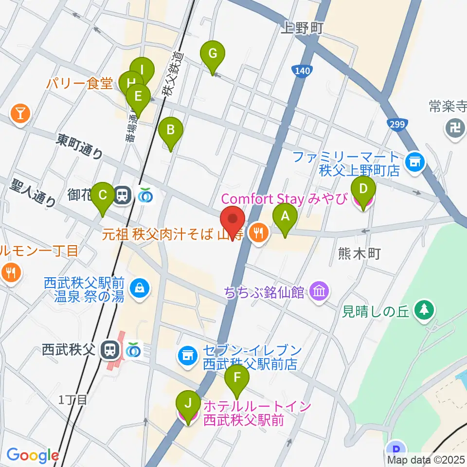 秩父宮記念市民会館周辺のホテル一覧地図