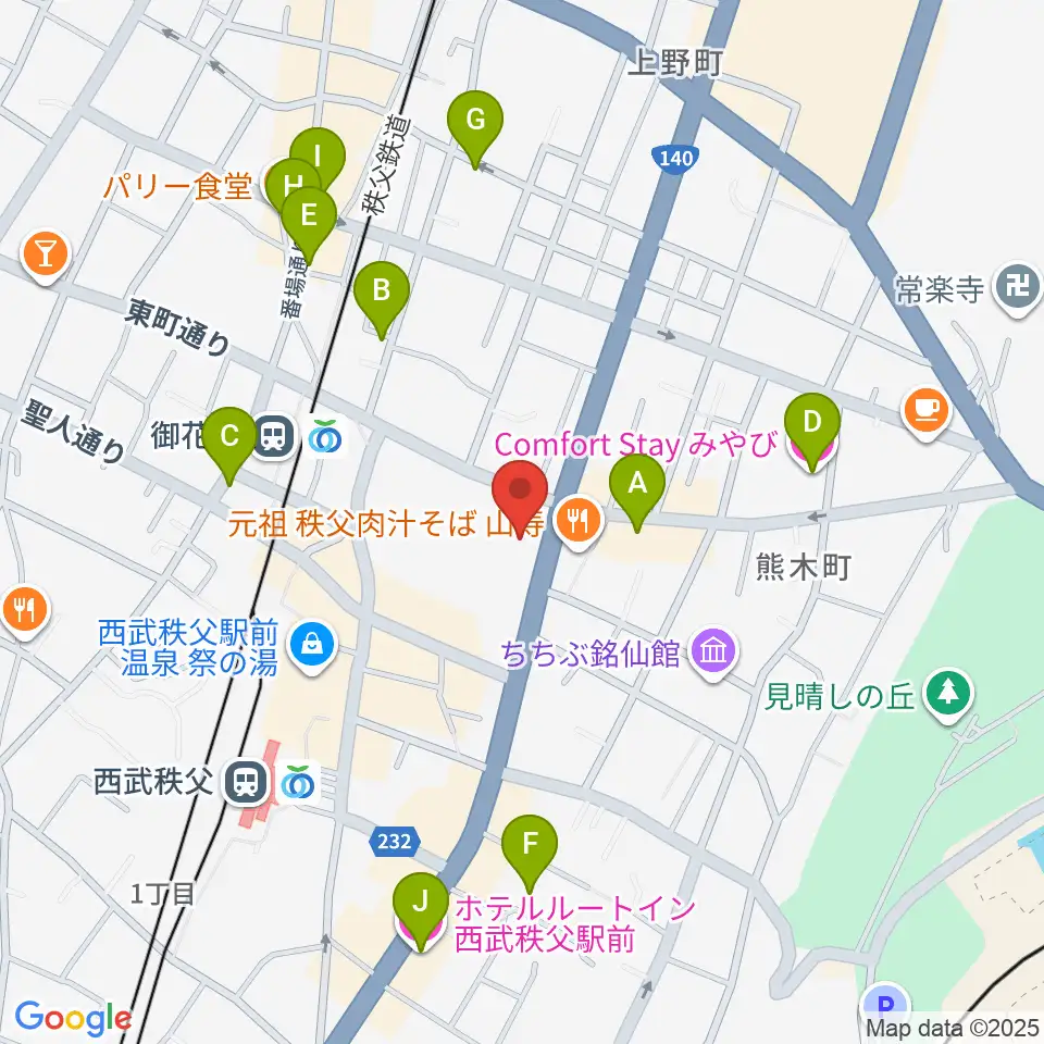 秩父宮記念市民会館周辺のホテル一覧地図