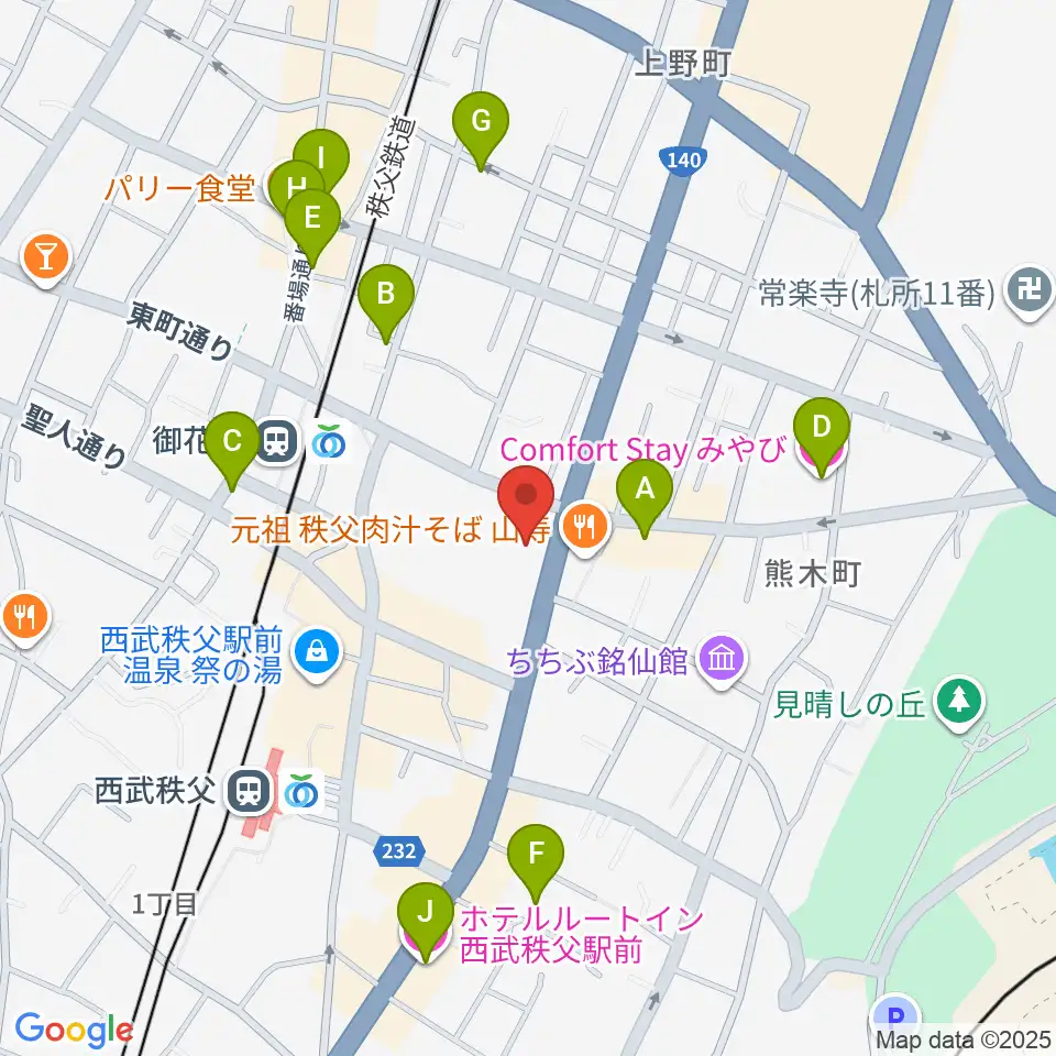 秩父宮記念市民会館周辺のホテル一覧地図