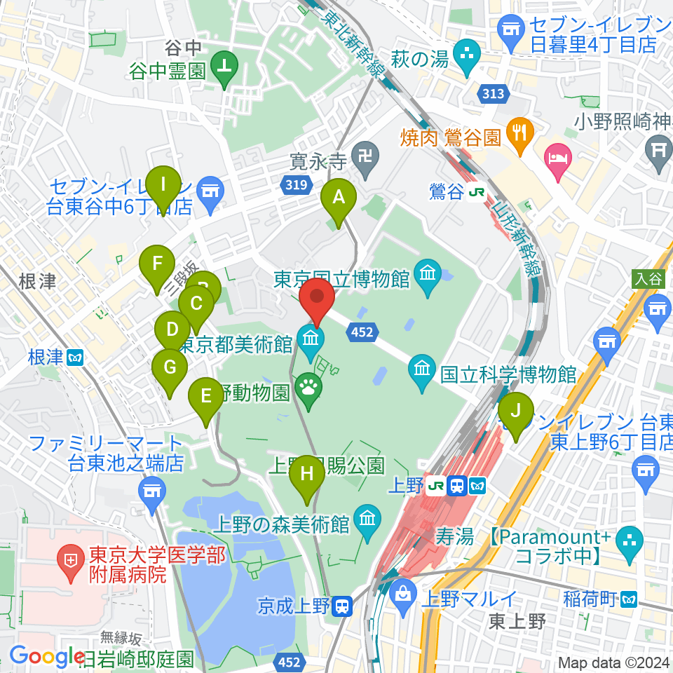 旧東京音楽学校奏楽堂周辺のホテル一覧地図