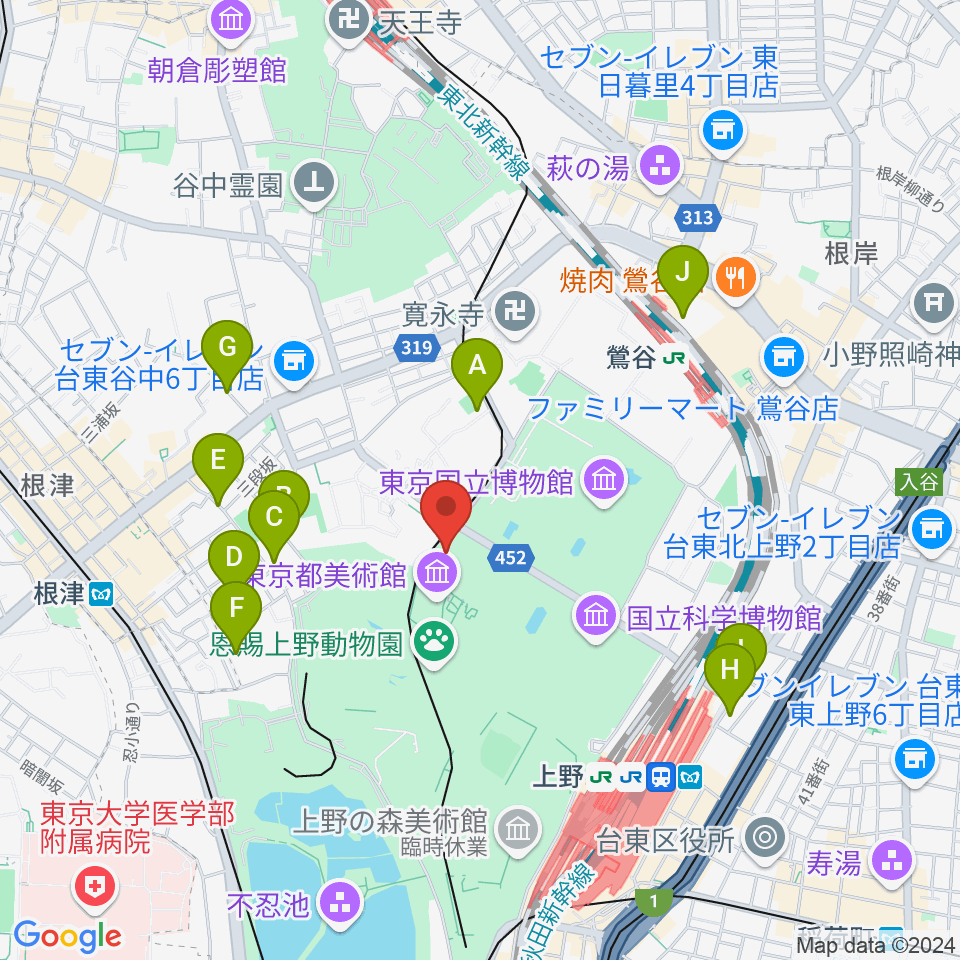 旧東京音楽学校奏楽堂周辺のホテル一覧地図