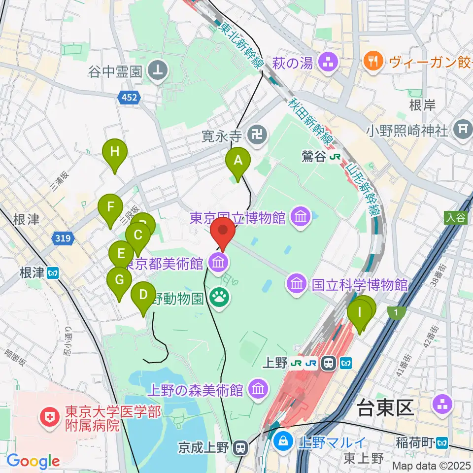 旧東京音楽学校奏楽堂周辺のホテル一覧地図