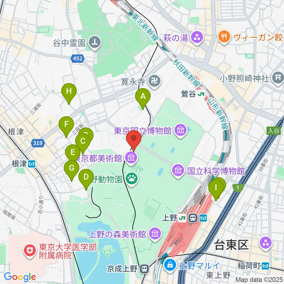 旧東京音楽学校奏楽堂周辺のホテル一覧地図