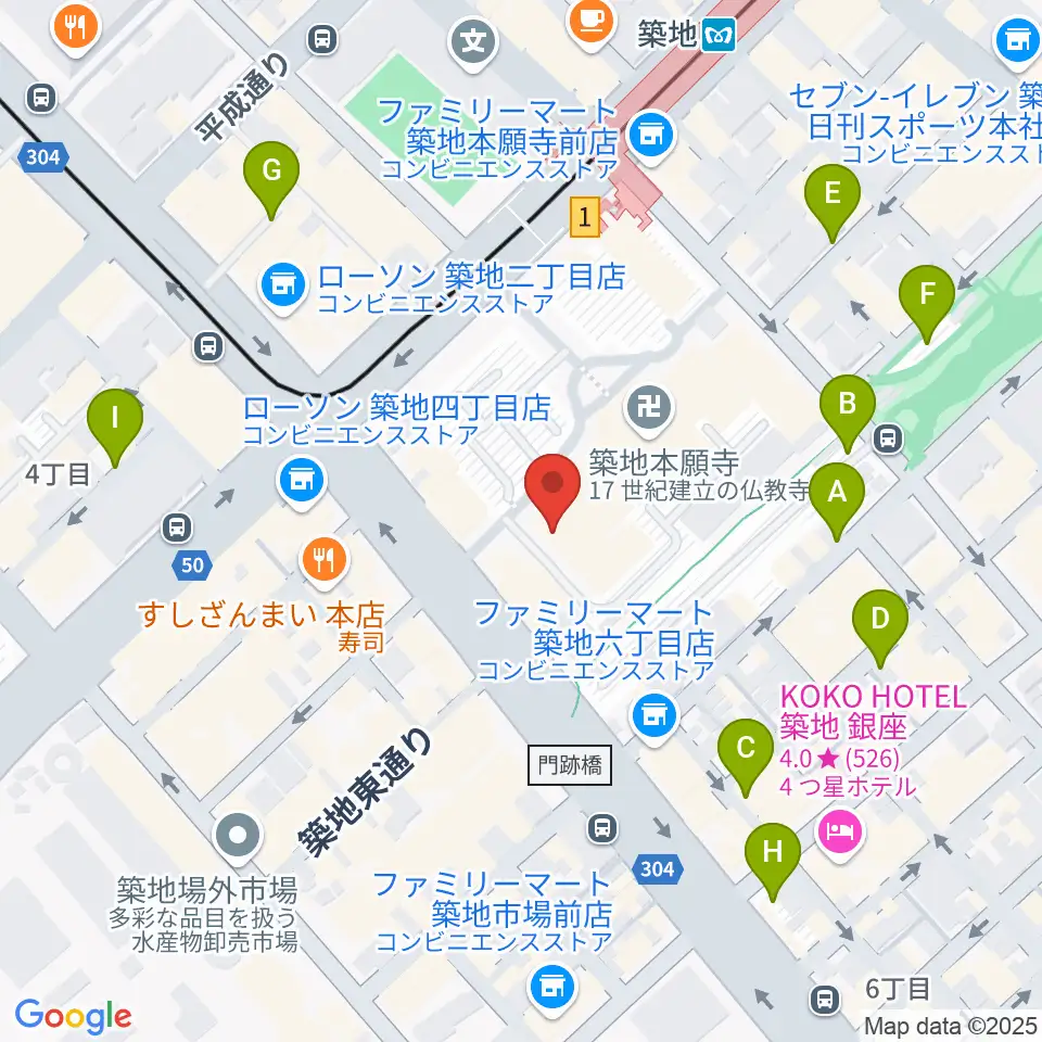 築地本願寺ブディストホール周辺の駐車場・コインパーキング一覧地図