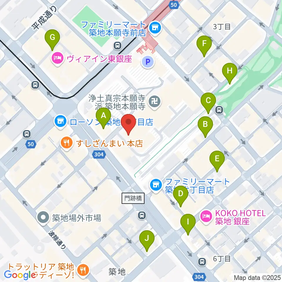 築地本願寺ブディストホール周辺の駐車場・コインパーキング一覧地図