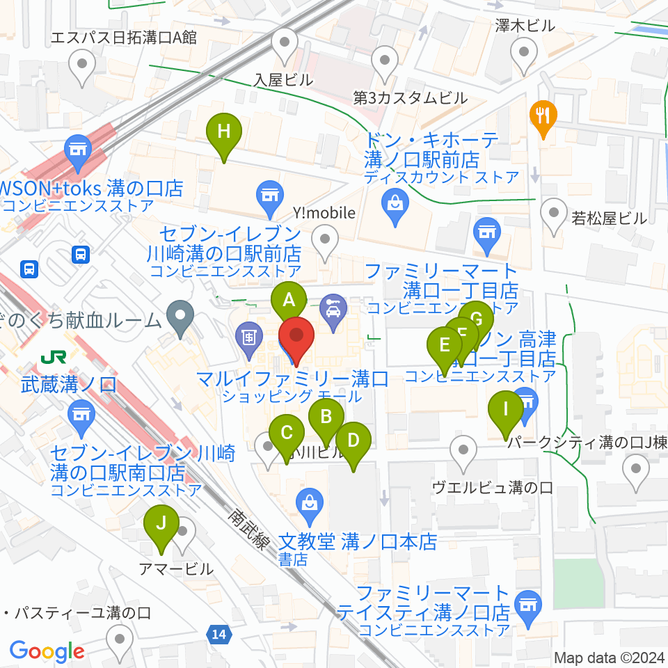 川崎市高津市民館周辺の駐車場・コインパーキング一覧地図