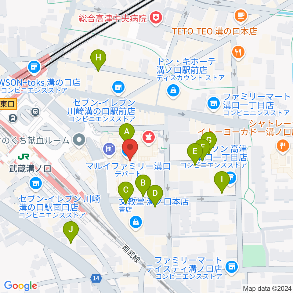 川崎市高津市民館周辺の駐車場・コインパーキング一覧地図