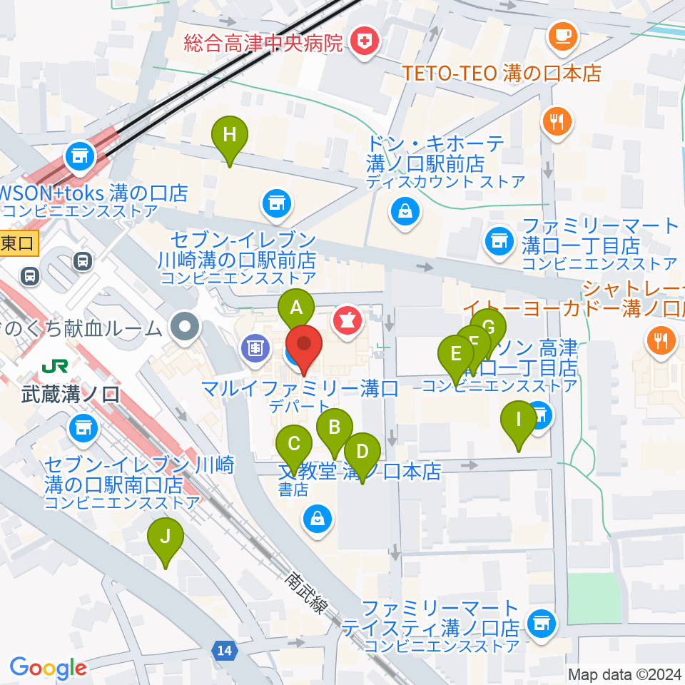 川崎市高津市民館周辺の駐車場・コインパーキング一覧地図