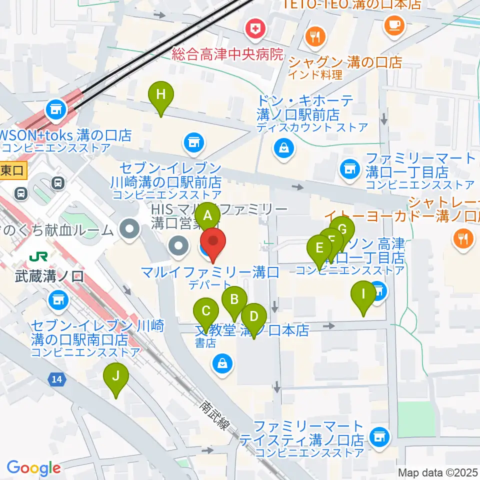 川崎市高津市民館周辺の駐車場・コインパーキング一覧地図
